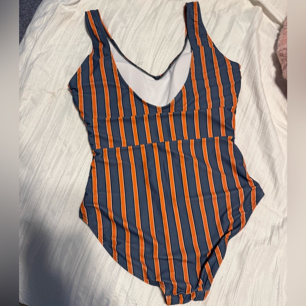 Striped blue and Orange One-Piece Swimsuit - women’s